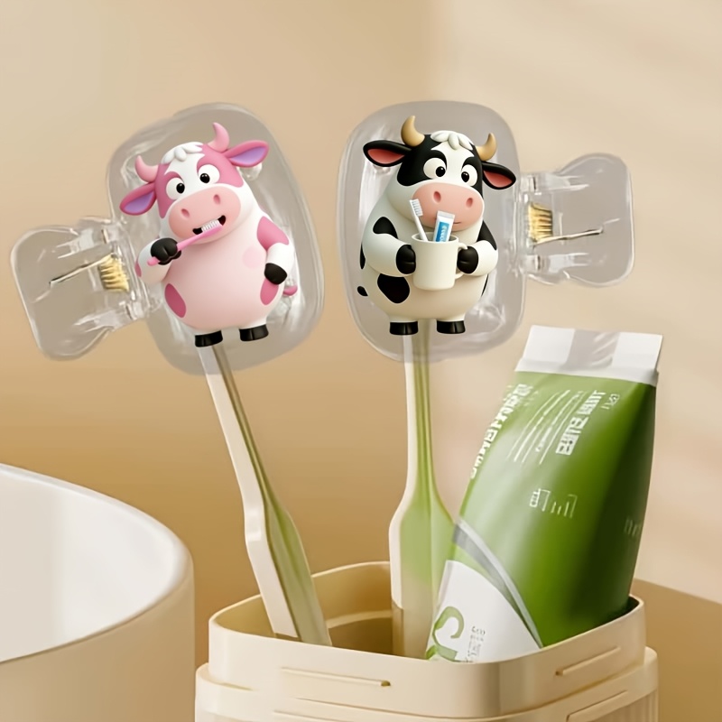 Home Essentials Bathroom Accessories - กล่องป้องกันแปรงสีฟันรูปทรงวัว 2 ชิ้น เหมาะสำหรับใช้ในบ้านและการเดินทางเพื่อธุรกิจ ใช้ในชีวิตประจำวันและเป็นอุปกรณ์จำเป็นสำหรับการเดินทางกลางแจ้ง อุปกรณ์เสริมในห้องน้ำ