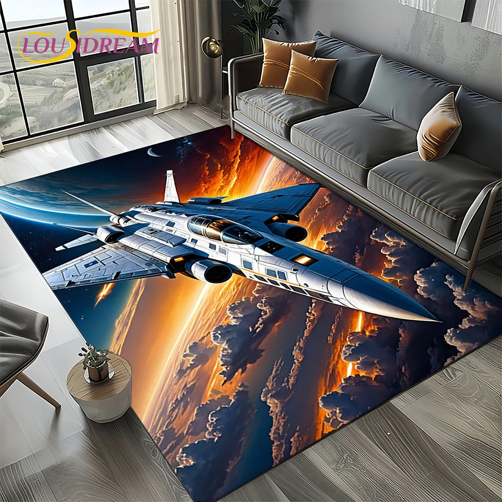 Jet Home Bathroom Mats - พรมลายการ์ตูนเครื่องบินรบ 3D Space Spitfire สำหรับตกแต่งห้องนั่งเล่น ห้องนอน