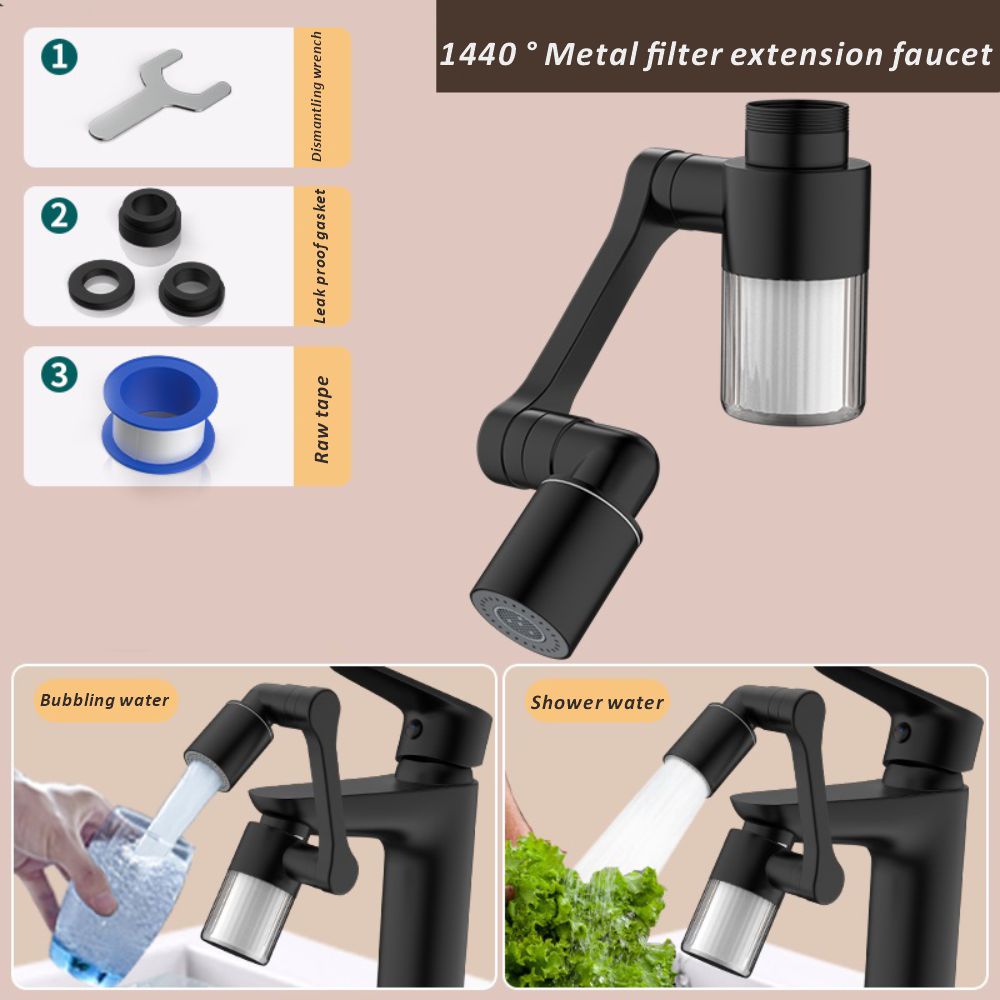 Home Bathroom Taps - ใหม่ สีดํา 1440 ° หมุนได้พร้อมตัวกรอง 2