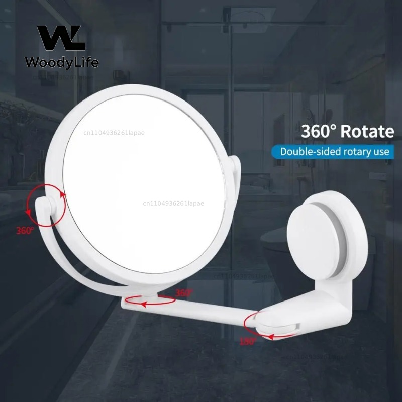 Shaving Mirror Suction - กระจกแต่งหน้าแบบพับได้ หมุนได้ พร้อมระบบดูดสูญญากาศ สำหรับอุปกรณ์อาบน้ำและแต่งหน้า กระจกติดผนังสำหรับห้องน้ำ
