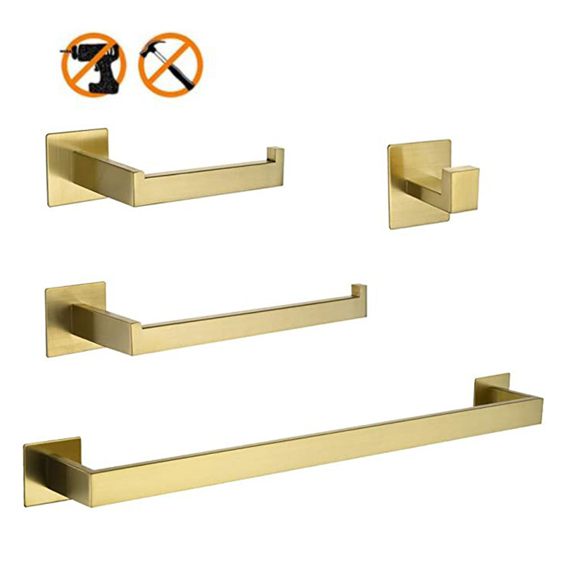 Towel Bar Stainless - ชุดอุปกรณ์ห้องน้ำสีทอง 4 ชิ้น ทำจากสแตนเลส 304 ประกอบด้วยราวแขวนผ้าเช็ดตัว
