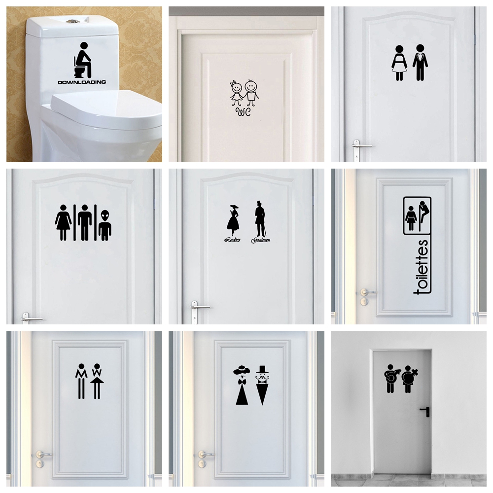 Home Bathroom Wallpaper - สติกเกอร์ติดผนังกันน้ำลายการ์ตูนติดห้องน้ำและห้องสุขา1ชิ้นการตกแต่งบ้านสำหรับประตูห้องน้ำไวนิลศิลปะ