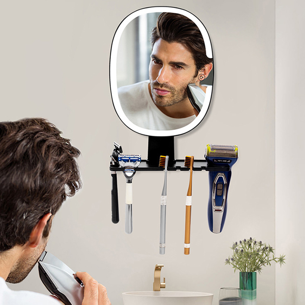 Shaving Mirror Suction - กระจกอาบน้ำ LED ป้องกันฝ้าสำหรับโกนหนวด พร้อมที่วางมีดโกน กระจกอาบน้ำแบบดูดติดผนัง ป้องกันสนิม