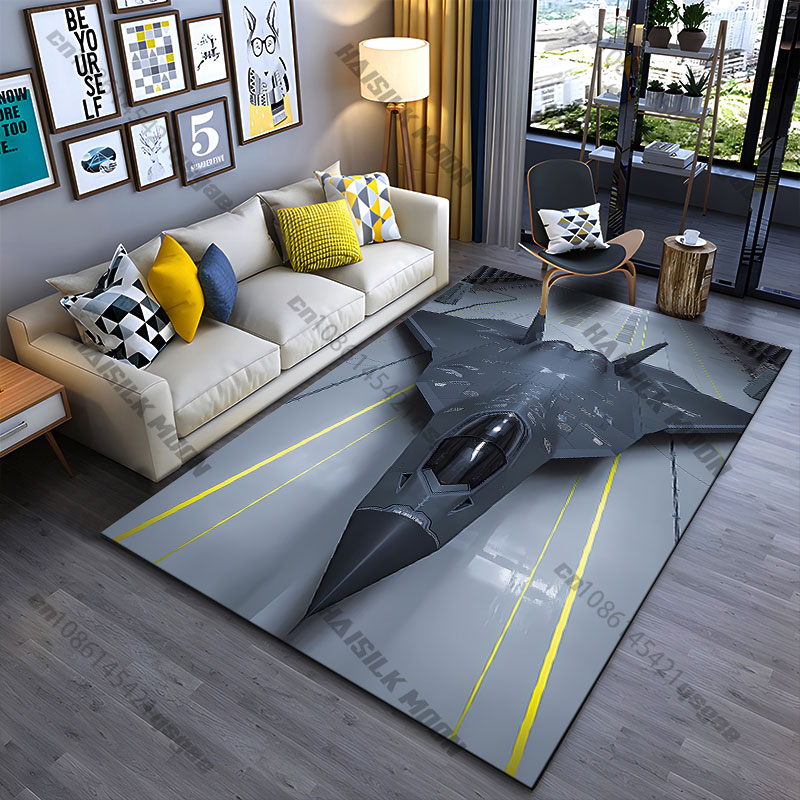 Jet Home Bathroom Mats - พรมลายเครื่องบินรบขับเคลื่อนด้วยพลังขับเคลื่อนขั้นสูง สำหรับตกแต่งห้องนั่งเล่น ห้องโยคะ พรมปูพื้นสำหรับเด็กคลาน พรมเช็ดเท้า พรมปูพื้น