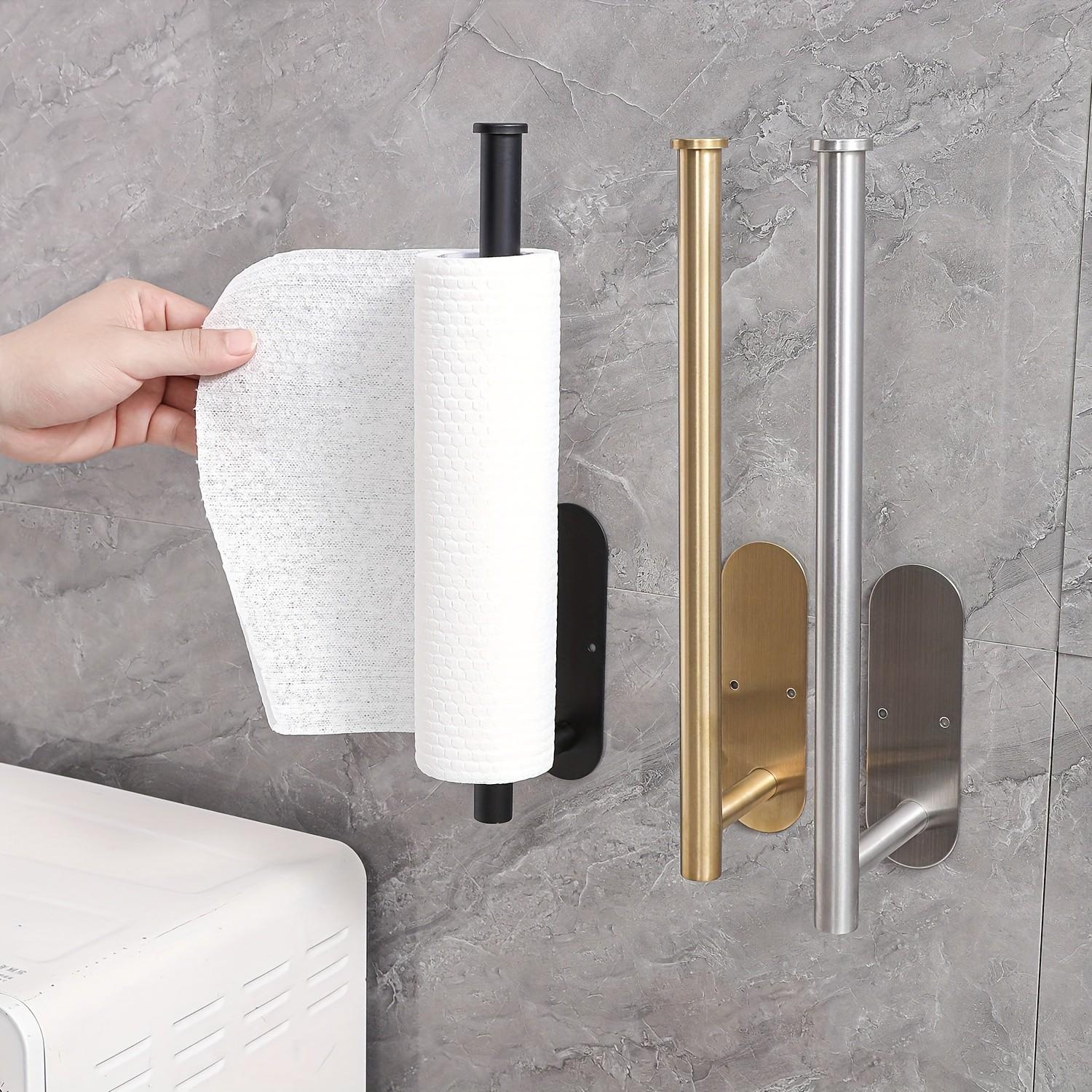 Home Bathroom Wallpaper - ราวแขวนผ้าเช็ดตัวติดผนังสแตนเลสแบบมินิมอล ที่วางกระดาษเช็ดมือใต้ตู้ ประหยัดพื้นที่ ไม่ต้องเจาะ ติดตั้งง่ายด้วยกาวในตัว สำหรับห้องน้ำและห้องครัว