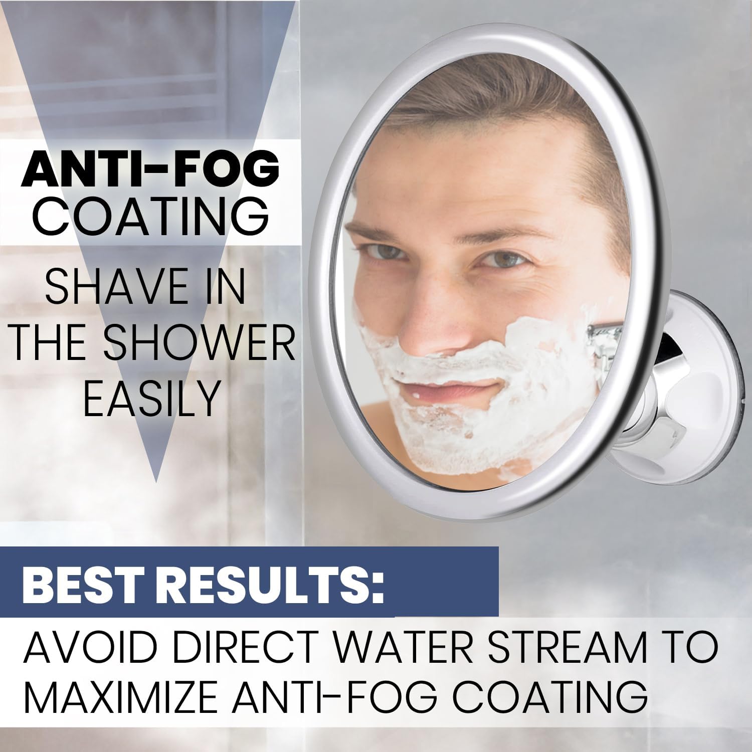 Shaving Mirror Suction - กระจกแต่งหน้าแบบกันฝ้าพร้อมจุกดูดแรงสูงสำหรับอาบน้ำ หมุนได้ 360 องศา กระจกกันฝ้าสำหรับโกนหนวดและห้องน้ำ