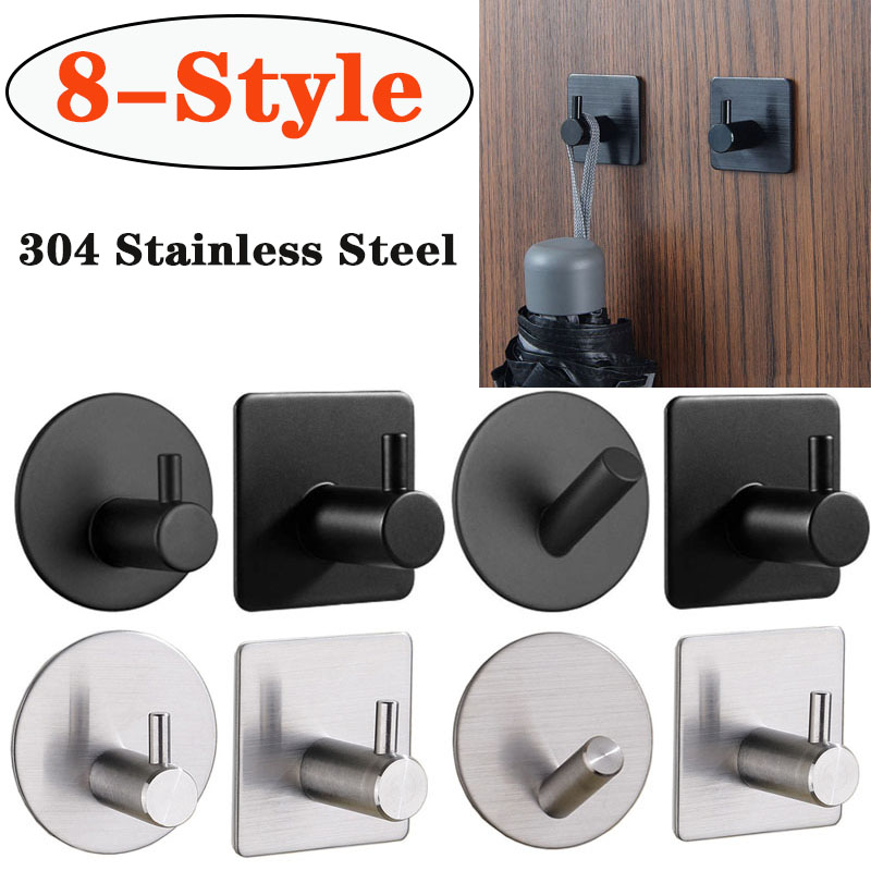 Towel Bar Stainless - 2pcs Self Adhesive ห้องน้ํา Robe ผ้าเช็ดตัวแขวนตะขอตะขอสแตนเลส