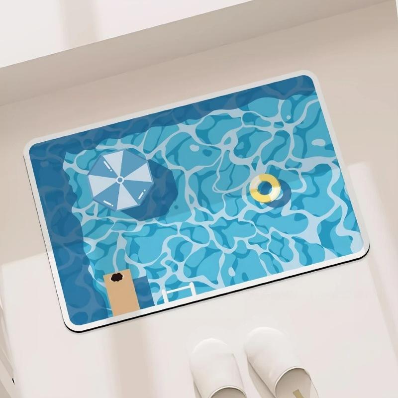 Jet Home Bathroom Mats - แผ่นยางกันลื่นในห้องน้ำ ดูดซับน้ำ แห้งเร็ว ลายการ์ตูน สระว่ายน้ำ ตกแต่งพื้นบ้าน