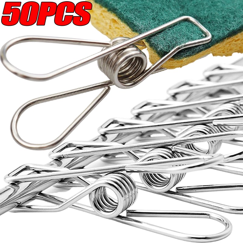 Towel Bar Stainless - คลิปหนีบผ้าสแตนเลสอเนกประสงค์ 10/50 ชิ้น ที่หนีบผ้าแบบหนีบแขวน ทนทาน ใช้หนีบรูปภาพ