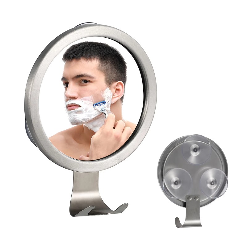 Shaving Mirror Suction - กระจกห้องน้ำกันฝ้าพร้อมถ้วยดูดและตะขอแขวนมีดโกนสำหรับโกนหนวด