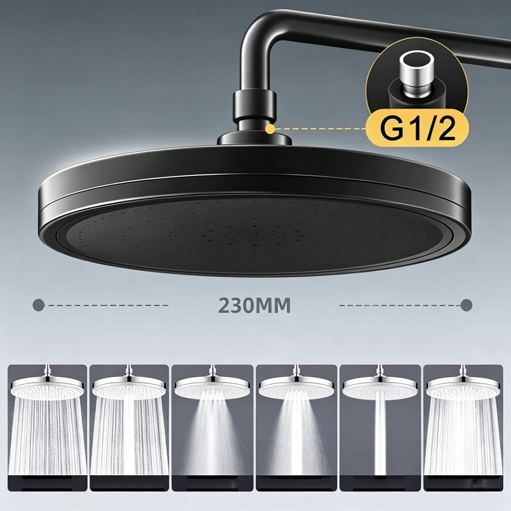 Home Creation Bathroom - หัวฝักบัวแบบน้ำฝน 6 โหมด, ช่องจ่ายน้ำแรงดันสูงเพื่อการปกป้องทั่วร่างกาย, ให้ประสบการณ์เหมือนโรงแรมหรู
