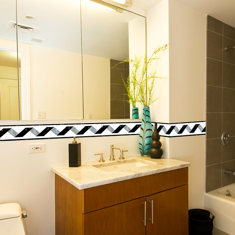 สติ๊กเกอร์ติดผนังลายเส้นสีขาวด - Home Bathroom Wallpaper บทวิจารณ์และราคา