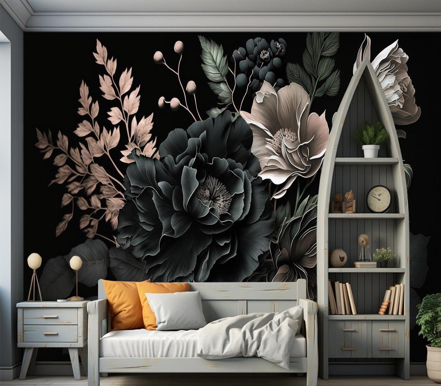 ภาพพิมพ์ลายดอกโบตั๋นสีเข้มสไตล - Home Bathroom Wallpaper บทวิจารณ์และราคา