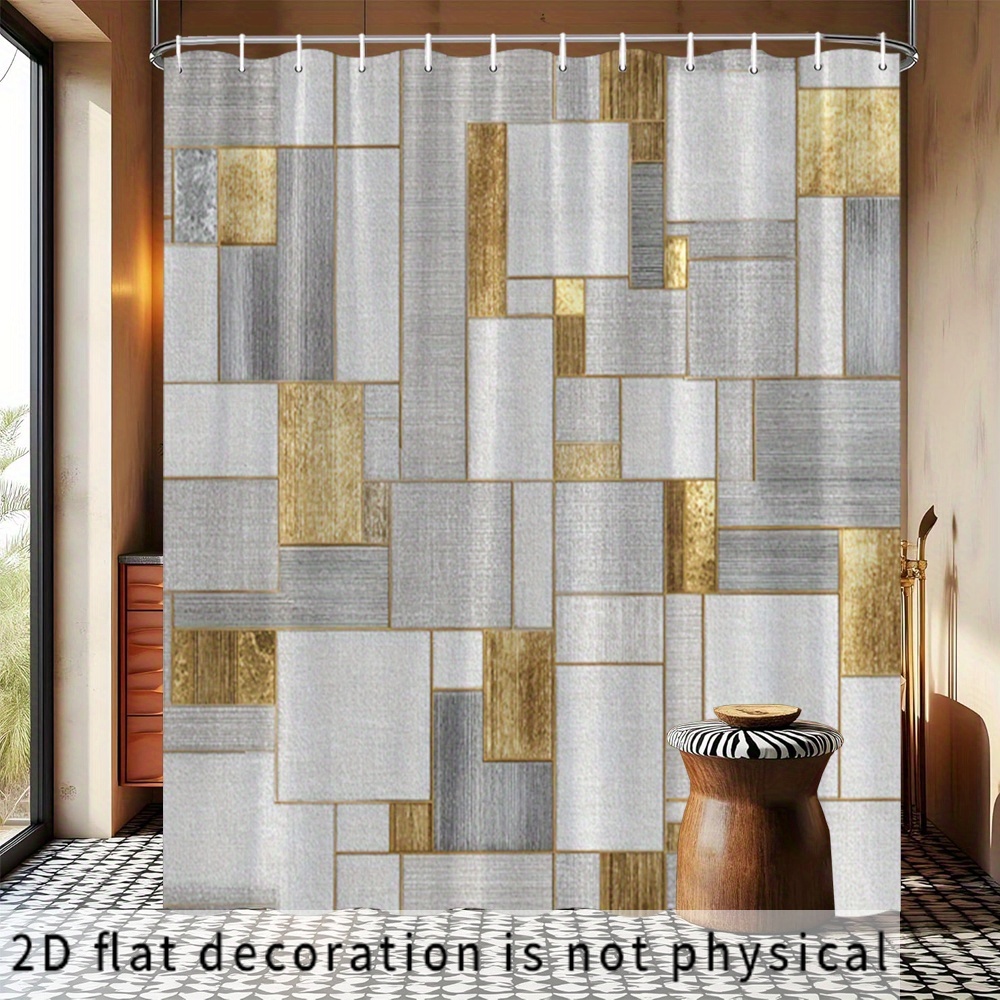 ม่านอาบน้ำลายเรขาคณิตกันน้ำ ดี - Home Bathroom Tiles Design บทวิจารณ์และราคา